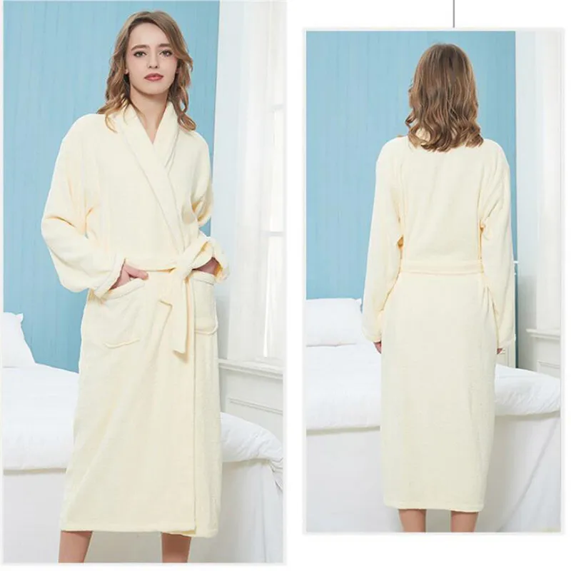 Winter 100% Cotton Bathrobe Toweling Terry Long Thick Robe Lovers Robe Men Women Nightrobe Sleepwear Casual Home Bathrobe