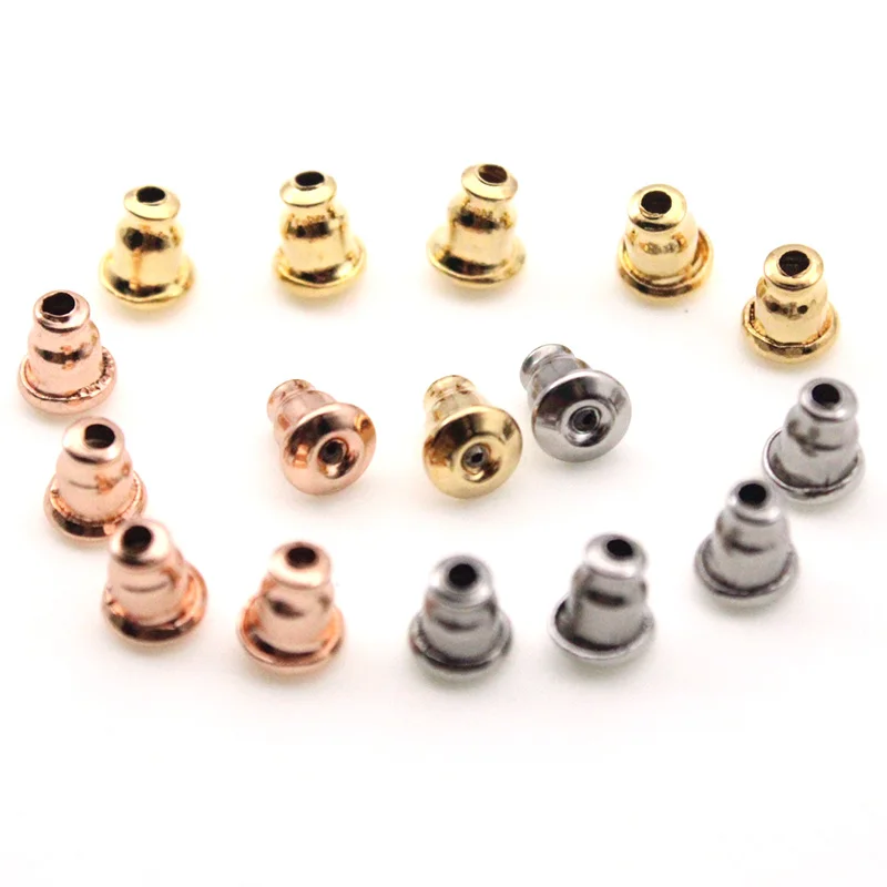 50PCS 5x6mm Surgical Stainless Steel Bullet Earring Backs Rose Gold Plated Earring Nuts Stopper for DIY Jewelry Making Findings