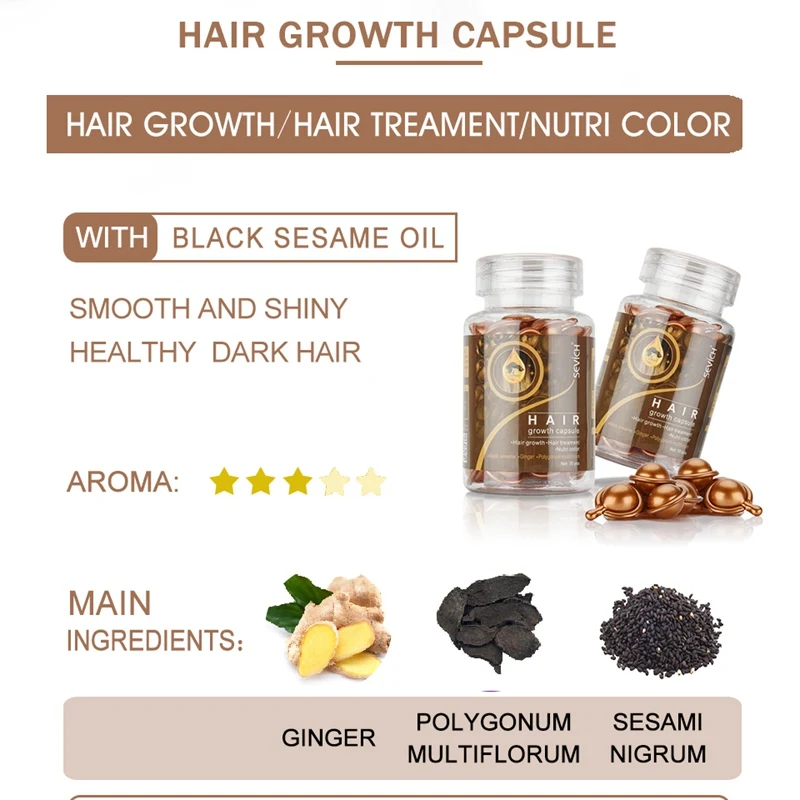 Sevich 30PCS/Bottle Ginger Hair Growth Capsule Nourishing Treatment Hair Loss Polygonum multiflorum Serum Help Hair Blackening