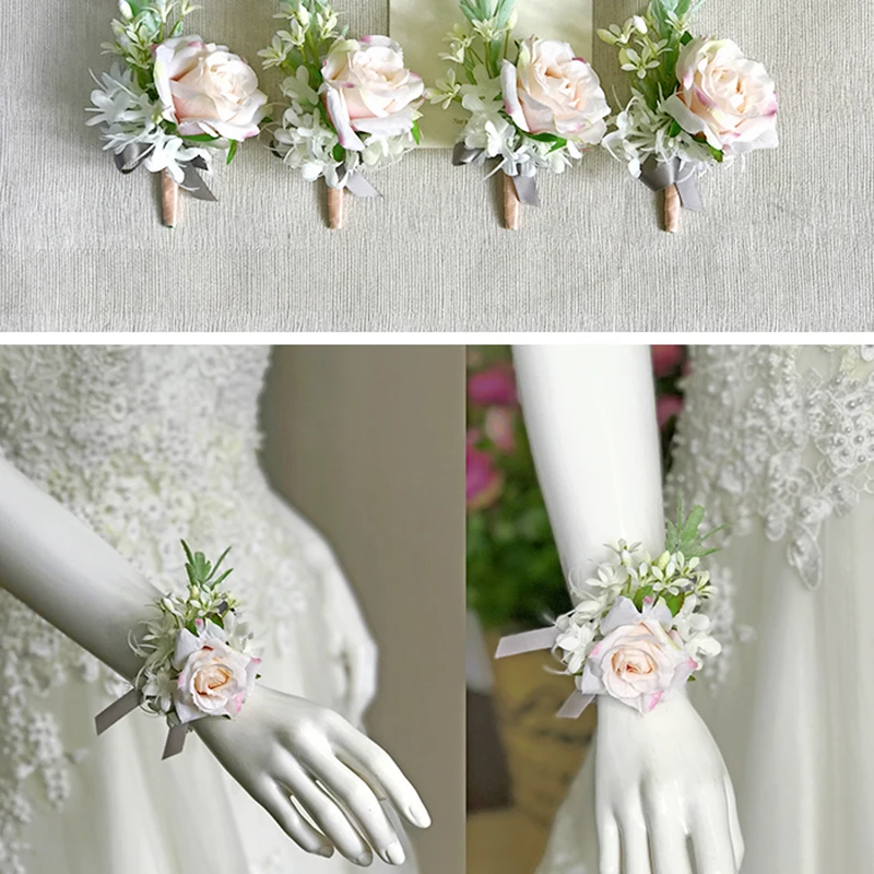 Meldel Kunstmatige Bloem Bruidsjonkers Corsage Pins Bloemen Bruiloft Corsage Voor Prom Roze Rose Bruidegom Boutonniere Mannen Bruiloft Bloemen