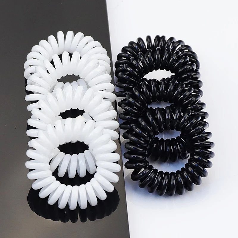 2021 6pcs/lot New Fashion Elastics Hair Rubber Bands Black White Transparent Telephone Cord Girls Tie Gum Ponytail  Accessories