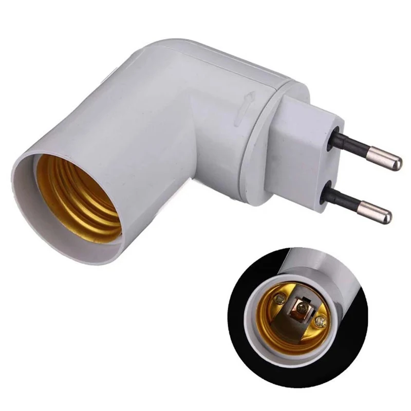 1pcs White European to E27 LED Lamp Holder with Button Switch Elbow Bulb Head Socket Adapter 6A LED Light EU Convert Lamp Base