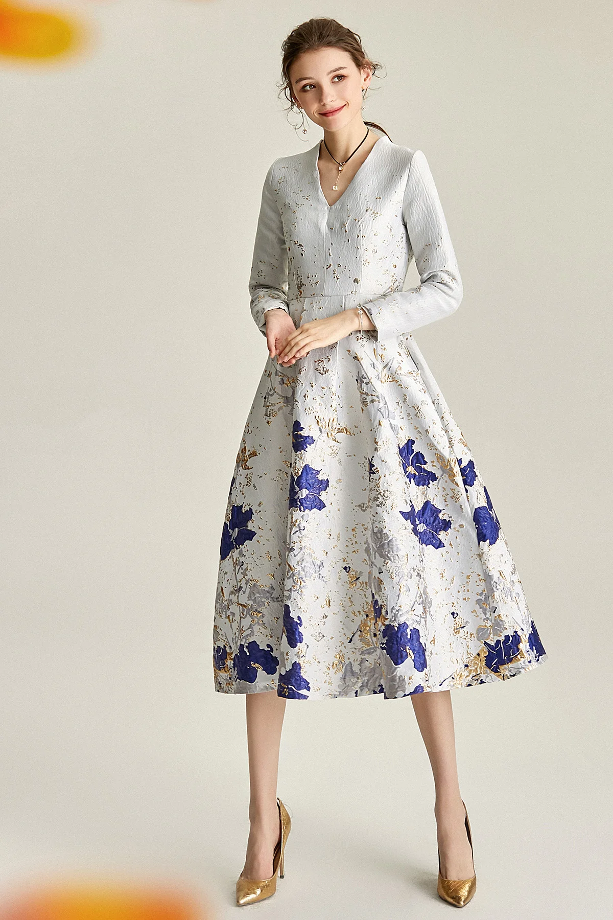 knee length dresses for ladies Orange Satin Shirt & Brocade Floral Gown – Dona Matoshi