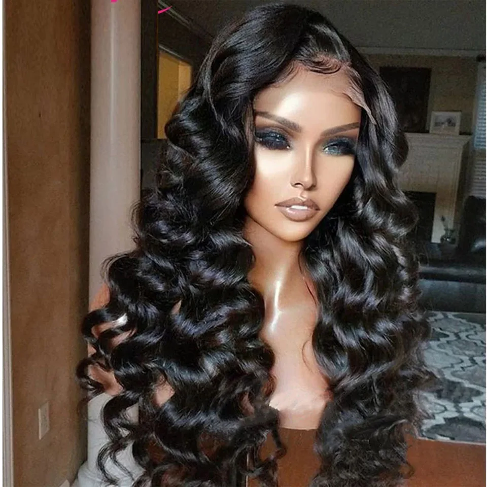 

180% Density Silk Base Lace Front Wigs Long Black Deep Wave Hair Wig with Baby Hair Synthetic Hair For Women Glueless Daily