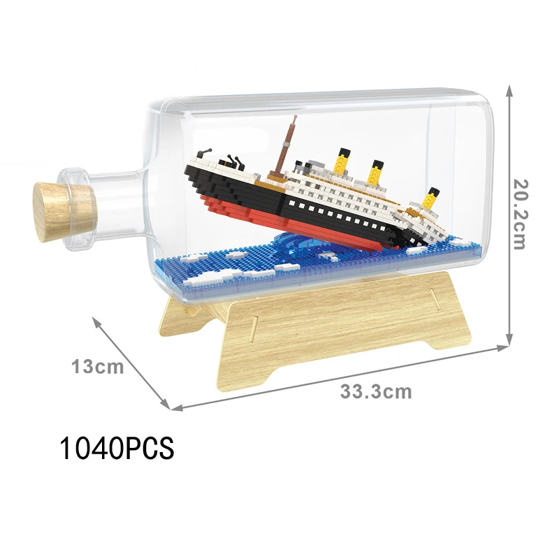 

Classic Titanic Ship In Bottle Toys Micro Diamond Block Movie Scenes Building Bricks Nanobricks Assemble Toys Collection