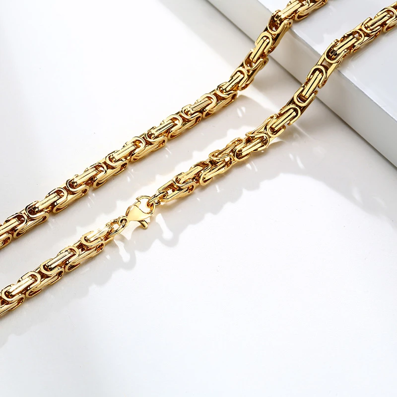 Vnox 4mm Square Byzantine Chain Necklace for Men Stainless Steel