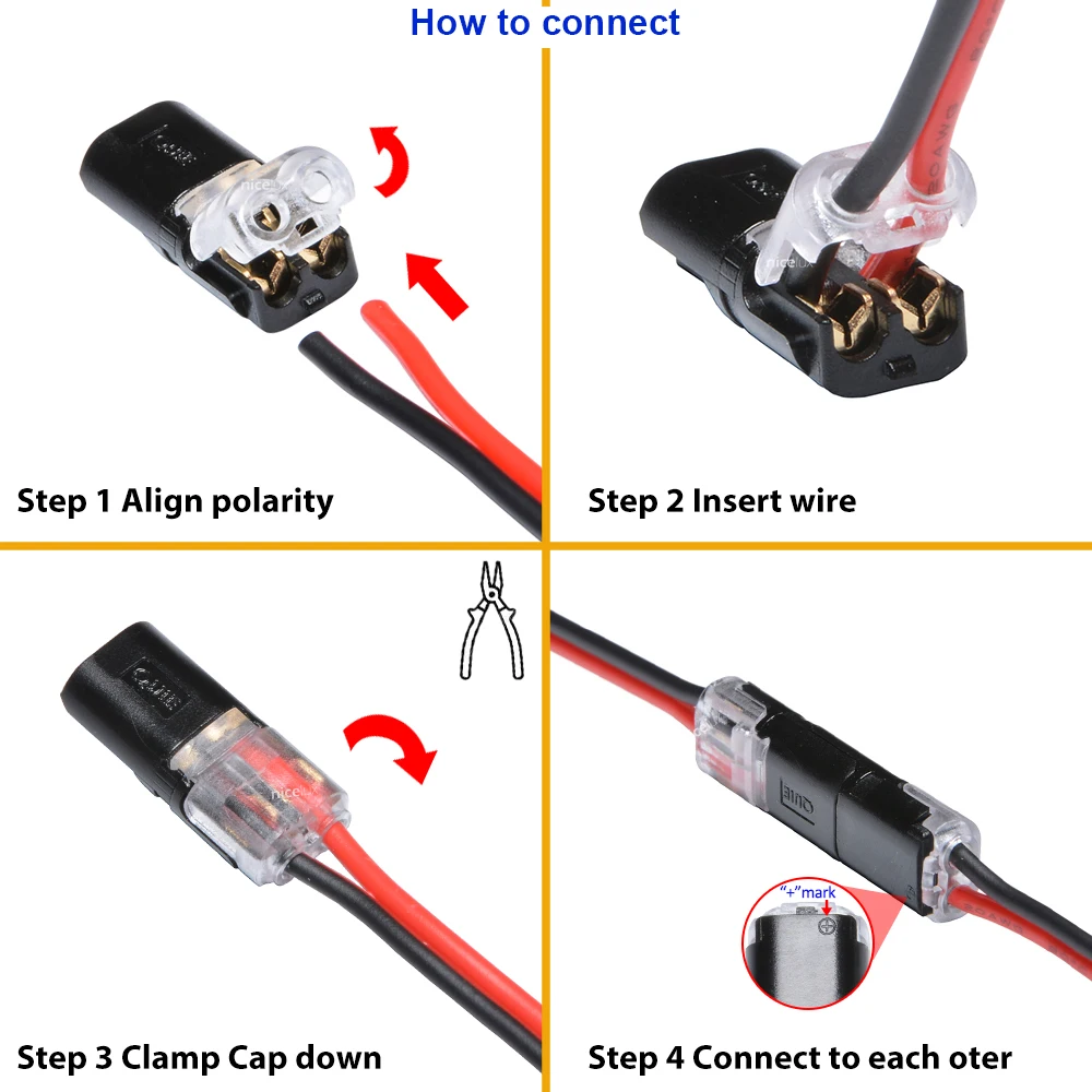 10pcs 2pin Pluggable Wire Connector Quick Splice Electrical Cable Crimp Terminals for Wires Wiring 22-20AWG LED Car Connectors