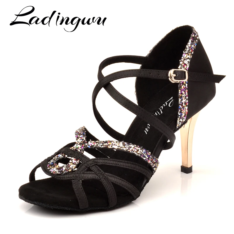 Ladingwu New Dance Shoes Woman Latin Sansa Dance Shoes Women Party Ballroom Performance Shoes Dancing Metal heel 7. 5/8. 5cm