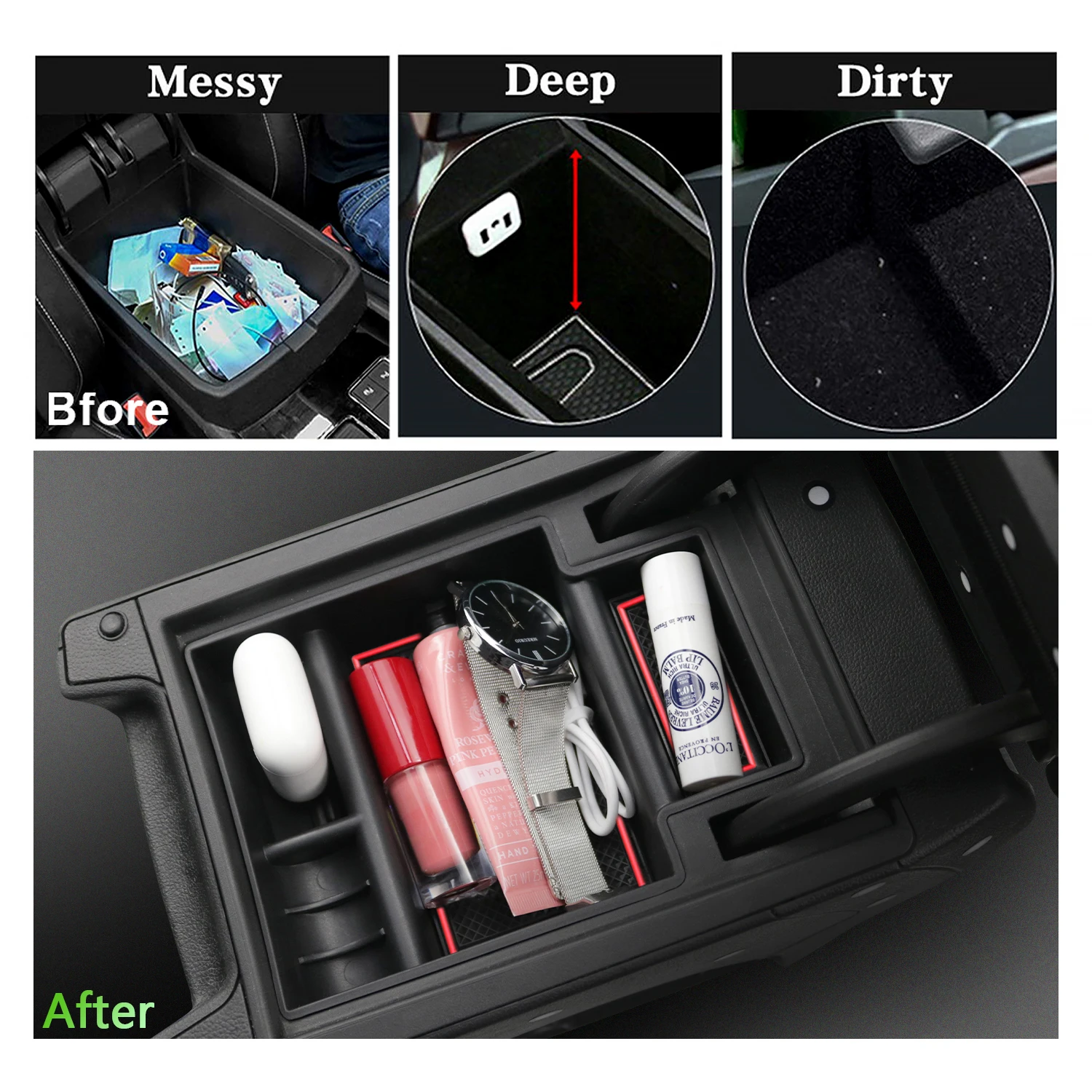 RUIYA Car Armrest Storage Box for Leon MK3 Leon Cupra 5F 2013-2019 Central Control Container Auto Interior Leon MK3 Accessories