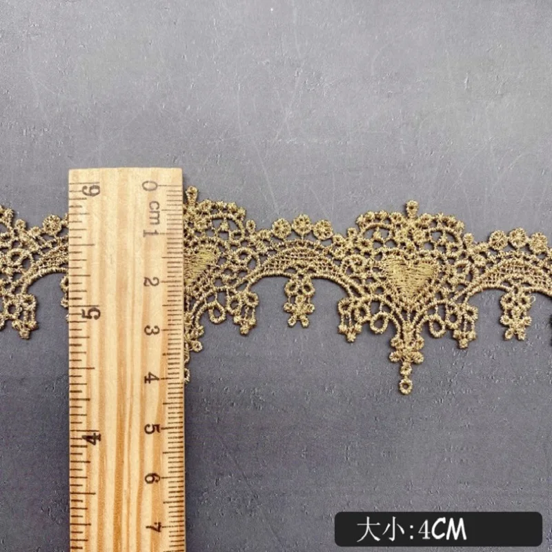 5-10Yds 4cm Wide Golden Tassel Hollw Style Fabric Diy Lace Wedding Fluorescent Lace Gold Thread Embroidery Lace Accessories Trim