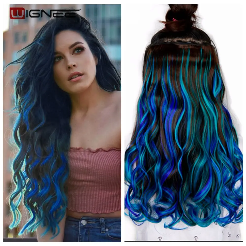 Wignee in one piece synthetische haar verlängerung Lange Welle Glueless Cosplay Hohe Temperatur Synthetische Faser halb Perücke Für Frauen Haar