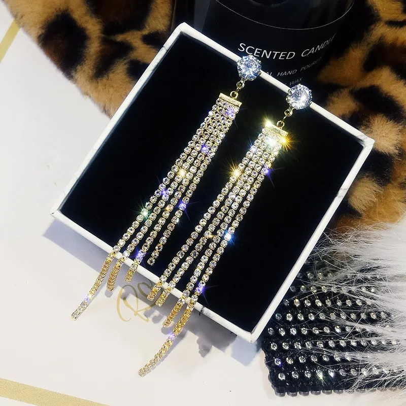 2024 Newest Long Tassel Rhinestone Dangle Earrings Chain rhinestone ear studs for Women Wedding Drop Earing Fashion Jewelry