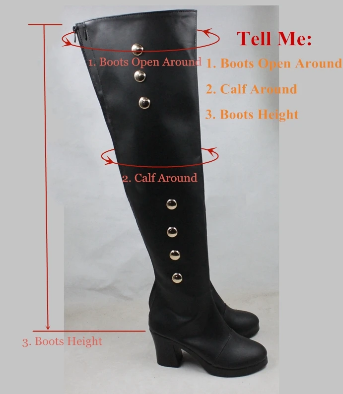 Anime Seraph Van De End Ferid Bathory Cosplay Schoenen Knielengte Pu Lederen Cosplay Laarzen Zwarte Hoge Hakken Rits- up Vrouwen Schoenen