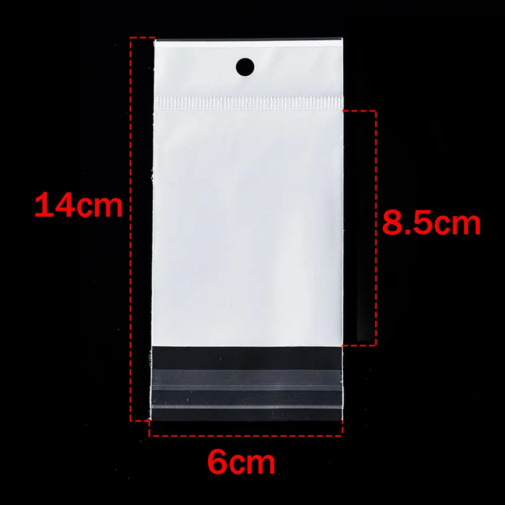 50-100pcs White Seal Bag Plastic Self Adhesive Hang Packaging Transparent Visible Poly Bag for DIY Jewelry Display Retail Pack