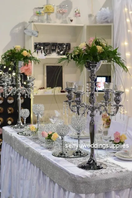 8pcs)65cm Attractive Tall Silver Candelabra for Wedding Centrepiece Multi Arms Floor Candelabra Stand senyu1369