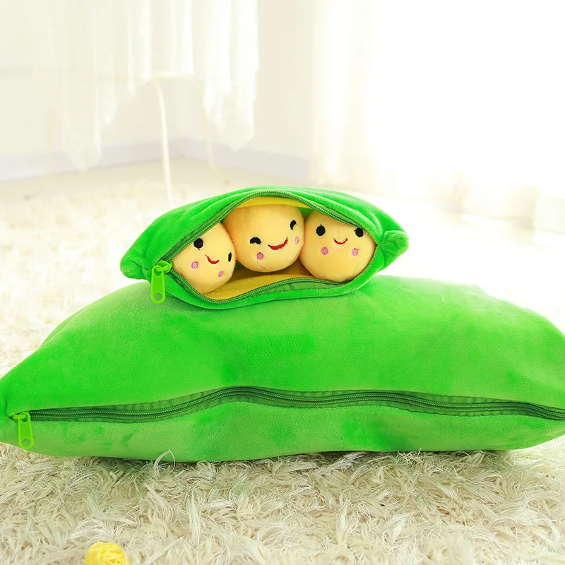 new 40-50CM pea pod cute filled plant doll child plush toy pea pillow toy 3 bean belt cloth bag creative plush toy 2 color WJ096