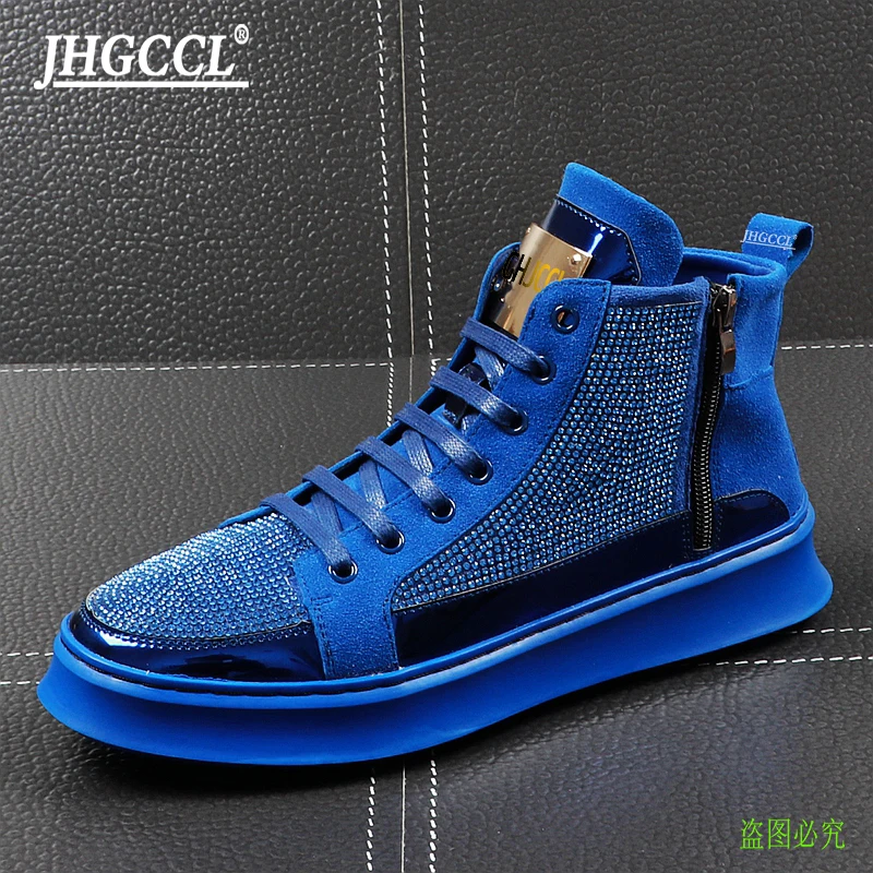 Men's casual shoes High top shoe male rhinestone individual character tide shoe youth thick sole high top plank plank luxurious