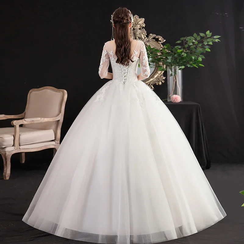 HMHS-085#Wedding Dresses Ball Gown Embroidery Lace up Ball Gown O-neck Half Sleeve Wholesale Bride getting married Dress Girls