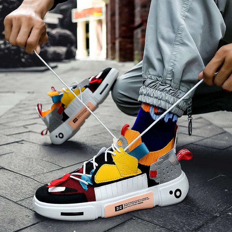 Fashion Design Colorful Stitching Platform Casual Sneaker for Men Unisex Sneakers Breathable Mesh Sock Men Trainers Shoes Casual