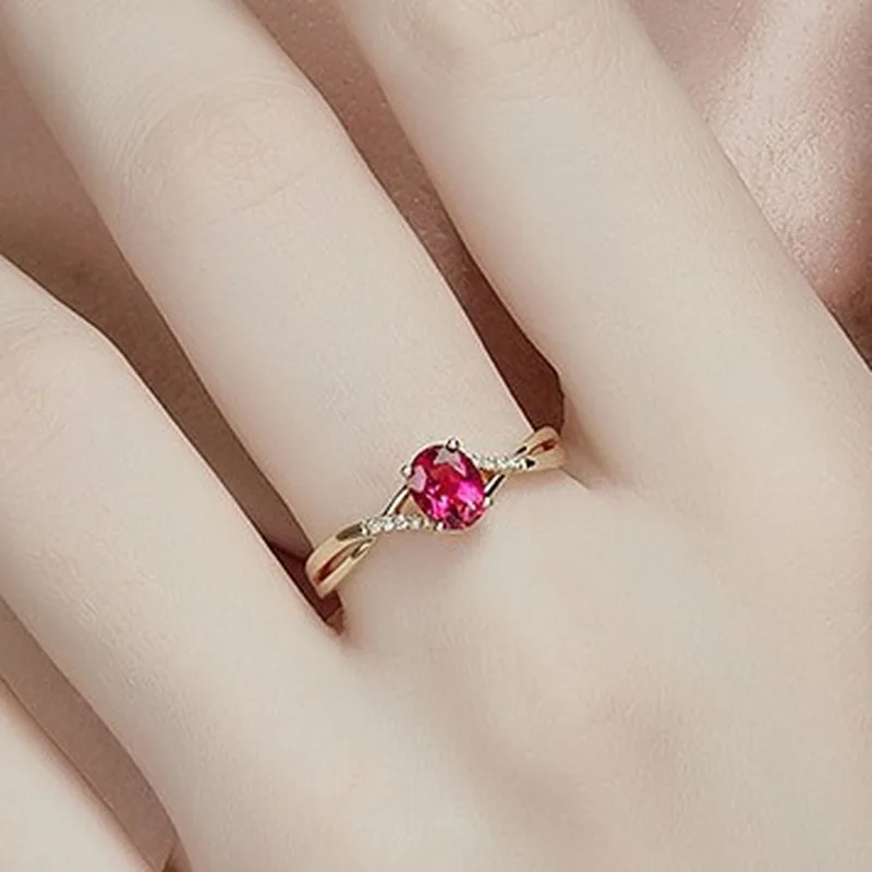 

2021 New Simulation Red Tourmaline Open Rings Minimalist Elegant Cuibc Zirconia Rings for Women Engagement Wedding Jewelry Gifts
