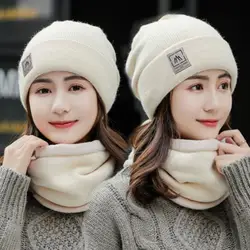 Hot Sale Women Winter Knitted Hats Set Plush Fur Lined Warm Winter Hats For Women Keep Warm Suit Fashion Beanie Cap