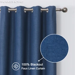 MAKEHOM 100% Blackout Curtains for Bedroom living room Solid Color Linen Thermal Insulated Modern Curtains for Kitchen Drapes