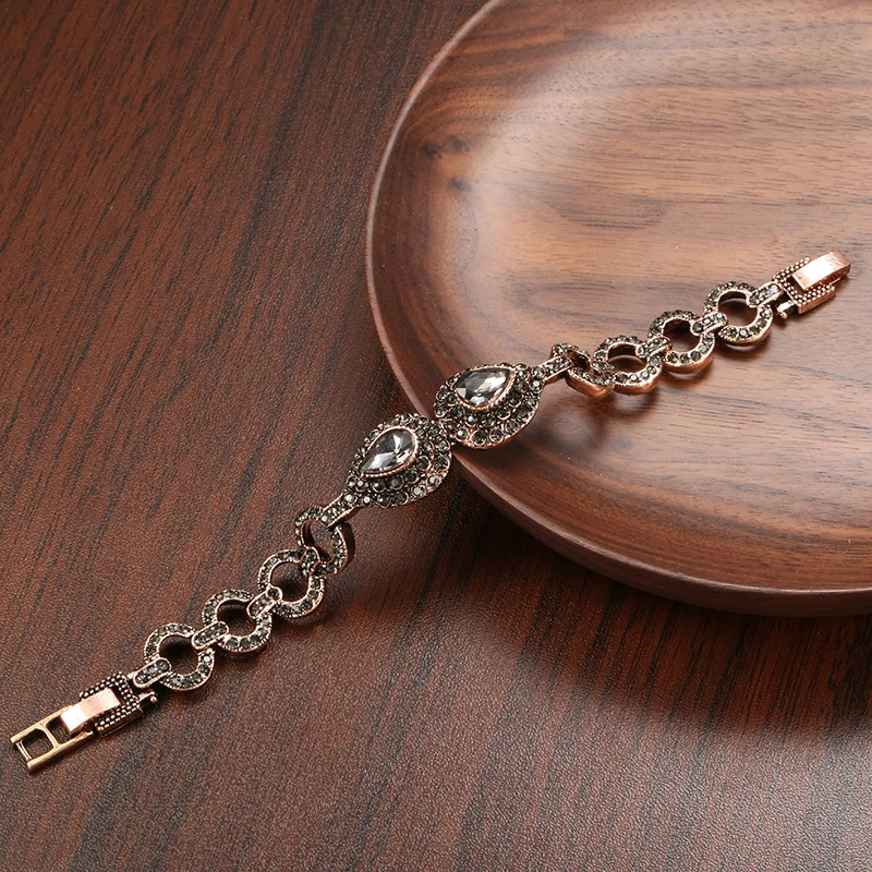 Kinel Charm Boho Gray Crystal Wedding Bridal Bracelet Antique Gold Color Women Link Bracelet Vintage Jewelry Russia Accessories