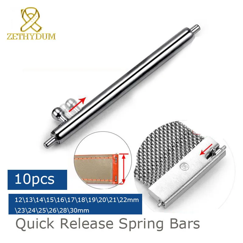 10pcs Single Quick Release Spring Bars Silvery Stainless Steel Watch Pins 18mm 19mm 20mm 21mm 22mm 12-30mm Watchband Link bar