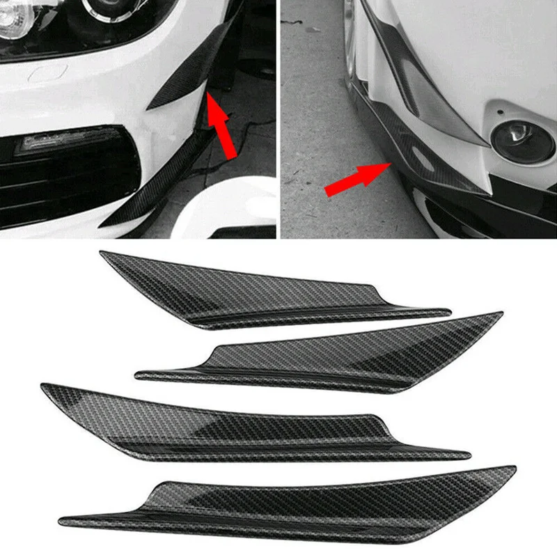 

4Pcs/Set Carbon Fiber Car Bumper Fin Canard Splitter Diffuser Valence Spoiler Lip L+R Universal Decor Car Exterior Accessories