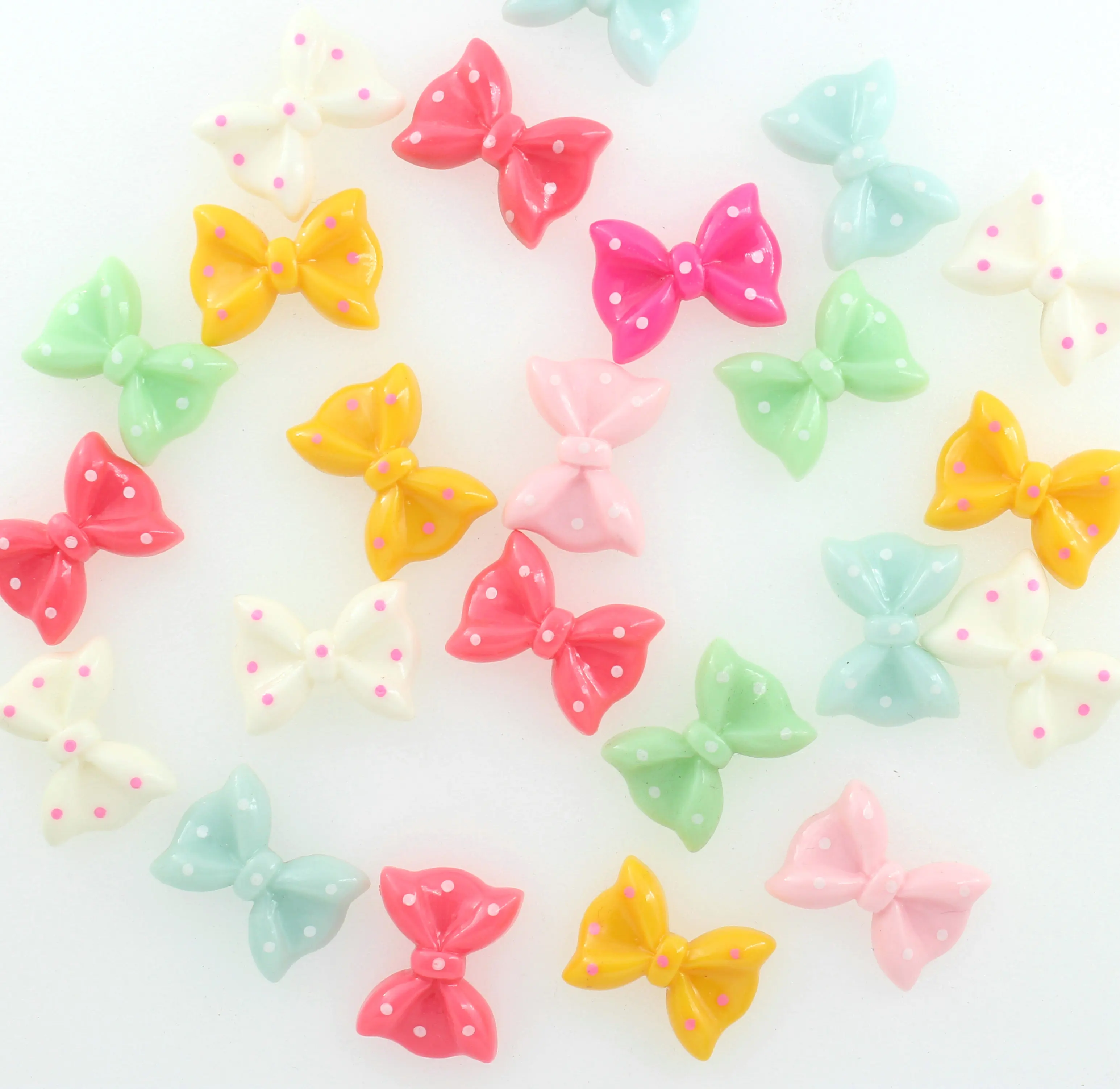 80pcs Small Polka Dots Bow resin Cabochon 22mm mixed colors kawaii decoden