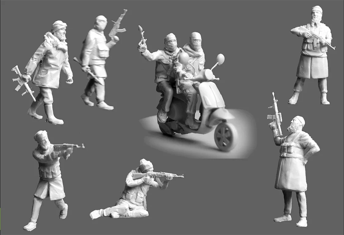 1/72 Scale Unpainted Resin Figure Syria Opposition groups(8 pcs Contains motorcycles) Model Kits Military New