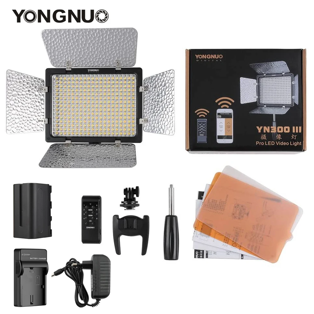 YongNuo YN300 III YN300III 3200k-5500K CRI95 Camera Photo LED Video Light Optional with AC Power Adapter NP750 Battery Stand KIT