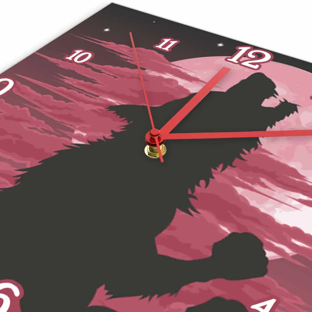 Halloween Horror Scary Werewolf Monster Wall Clock Gothic Artwork Fantasy Creature Howling Wolf Werwolf Silent Square Wall Clock