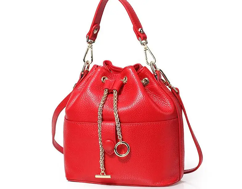 Genuine leather women cow skin handbag bucket bag