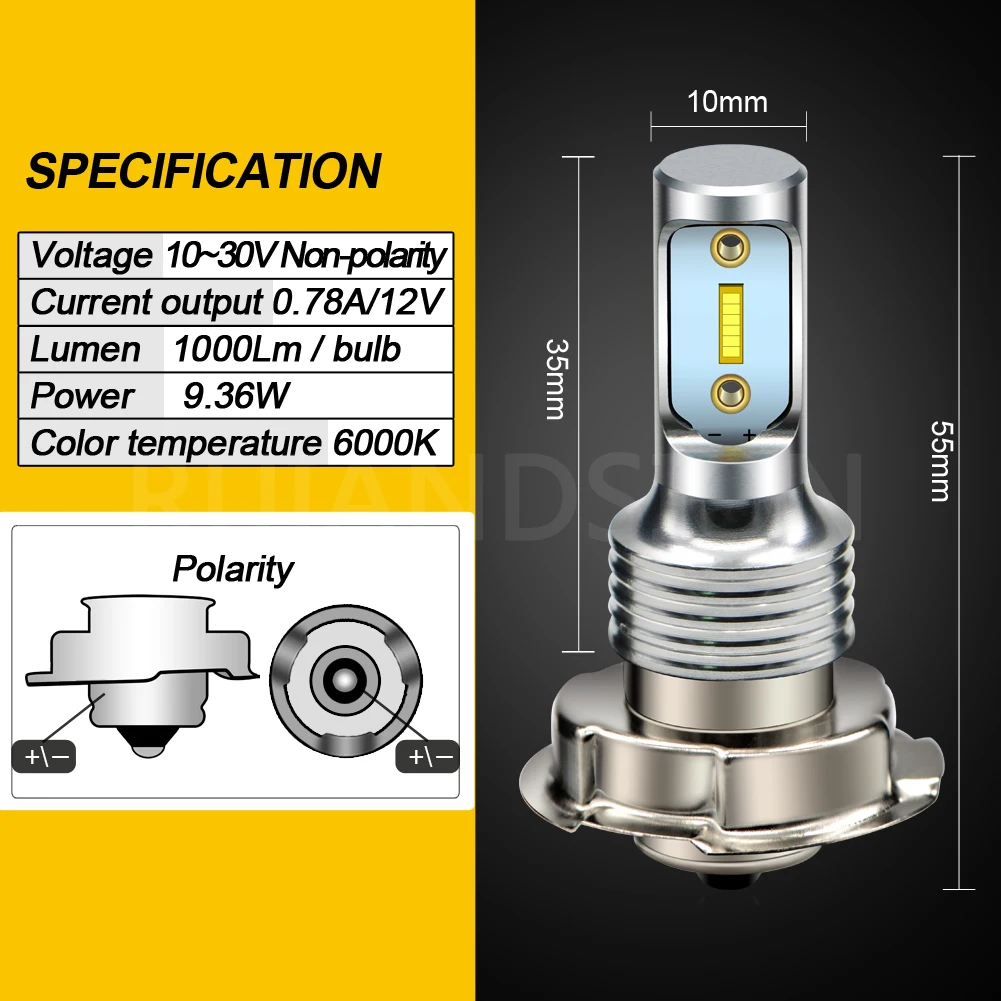 RUIANDSION 1X P26S P45T H4 Replacement LED Mini Size 1000Lm CSP Scooter Moped Headlight Motorbike Fog Lamp 10V-30V 12V 24V 6000K