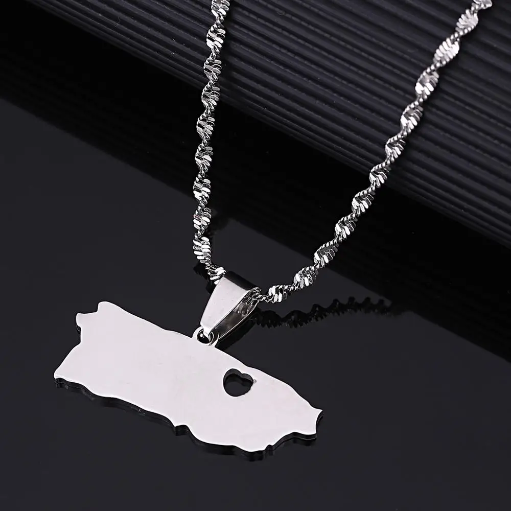 Stainless Steel Silver Color Puerto Rico Map Pendant Necklaces For Women Girl Puerto Ricans Charm Jewelry