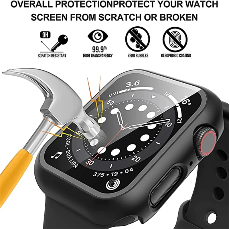 Glass+Cover For Apple Watch Case 45mm/41mm/40mm/44mm/42mm/38 IWatch Series 4 5 6 SE 7 8 Screen Protector Apple Watch Accessorie