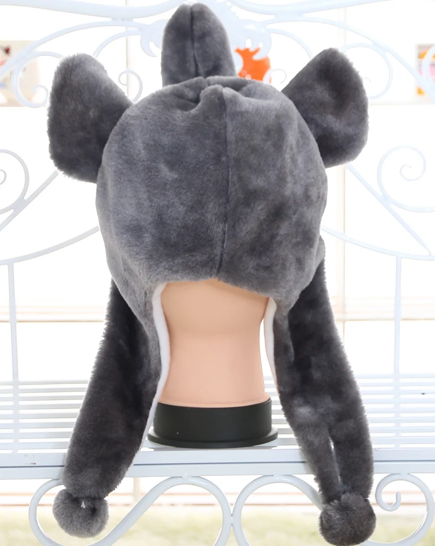 JOYHY Kids Boys Girls Cute Plush Grey Elephant Earflap Animal Hats Teenagers Adults Halloween Winter Warm Kawaii Beanie Cap 6