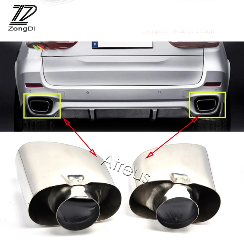 ZD 2pcs Car Styling For BMW X5 E70 E53 2000-2016 Chrome Car Exhaust Dual Tail Pipe Muffler Tip Stainless Steel Tailpipe Covers