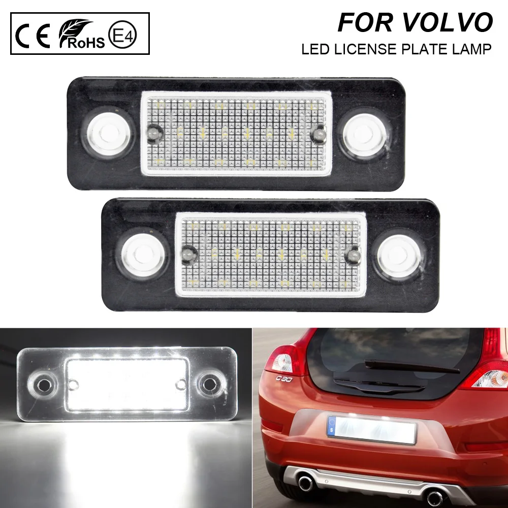 

2Pcs For Volvo C30 2008 2009 2010 2011 2012 2013 LED License Plate Tag Lights 12V 6000k White Number Plate Lamp OEM#31213991