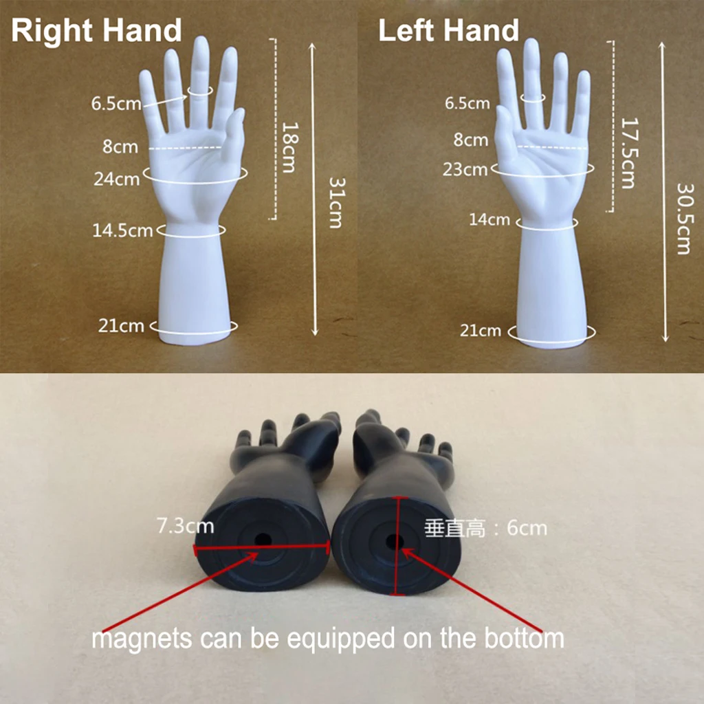 1 Pair Of Male Mannequin Hand Left Right Manikin Hand Model Gloves Rings Display Stand Holder Jewlery Organizer