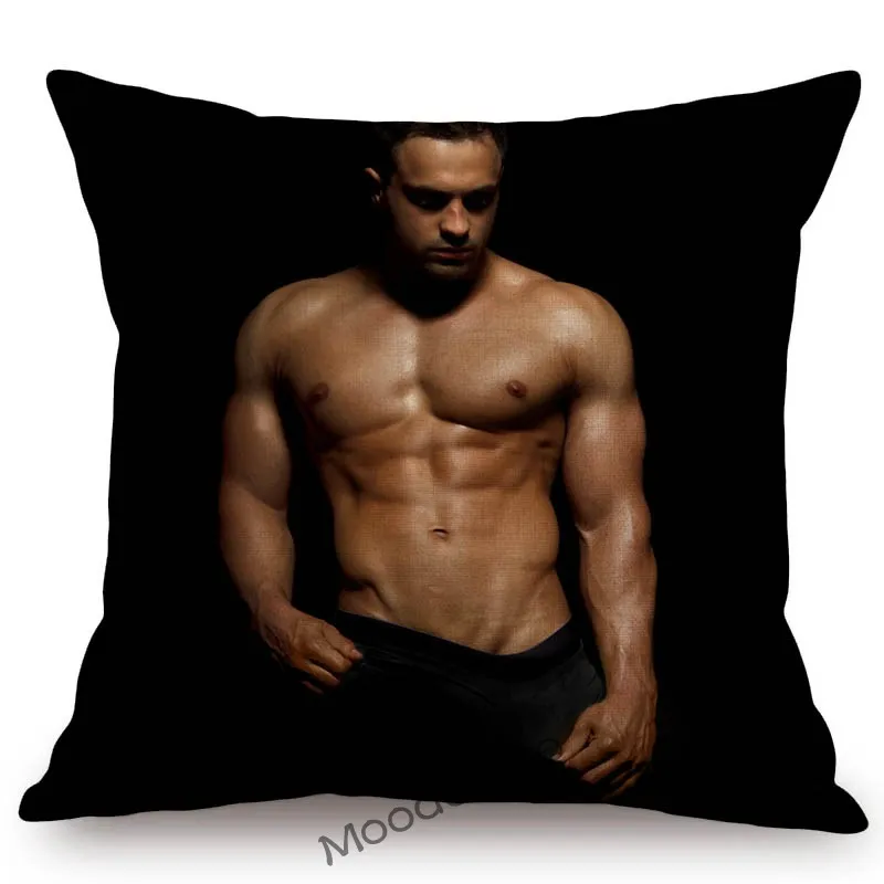 مثير رجل أسود الساخن جوك Muscled رياضة غي مثلي الجنس الفن عارية الذكور ديكور المنزل أريكة رمي كيس وسادة القطن غطاء الوسادة الكتان #4