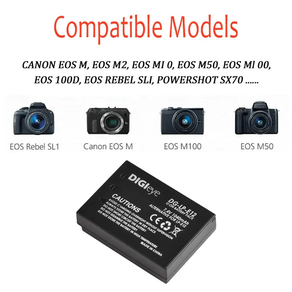 LP-E12 LPE12 Battery/Dual USB Charger with Type C for Canon Rebel SL1,PowerShot SX70HS, EOS M, EOS M2, M10, M50, M100