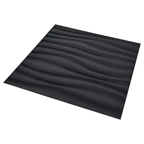 Paneles de pared Art3d de PVC negro para decoración del hogar, sala de estar ondulado para diseño de pared, dormitorio, Fondo de TV, 12 azulejos, 50x50cm