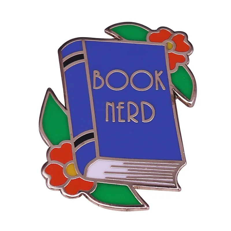 Book Nerd Brooch Rose flower Enamel Pin Reading literary gift for librarian teachers or bookworms