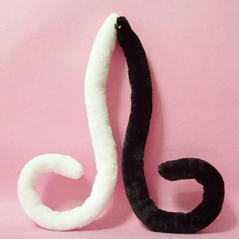 1pc Cosplay Cat Tail Toy Black/White Cat Girl Plush Tail Fox Tail Halloween Cosplay Party Costume Housekeeper Dressing Up