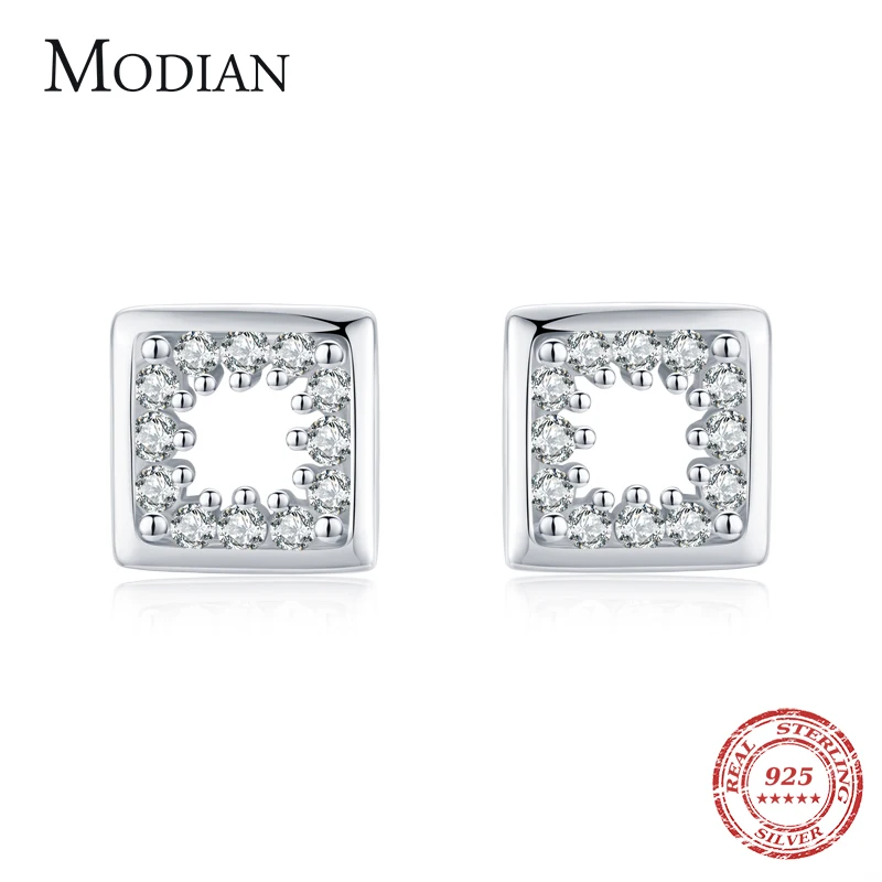 Modian Hollow out Classic Square Earring Fashion 925 Sterling Silver Charm Zircon Sutd Earrings For Women Silver Fine Jewelry