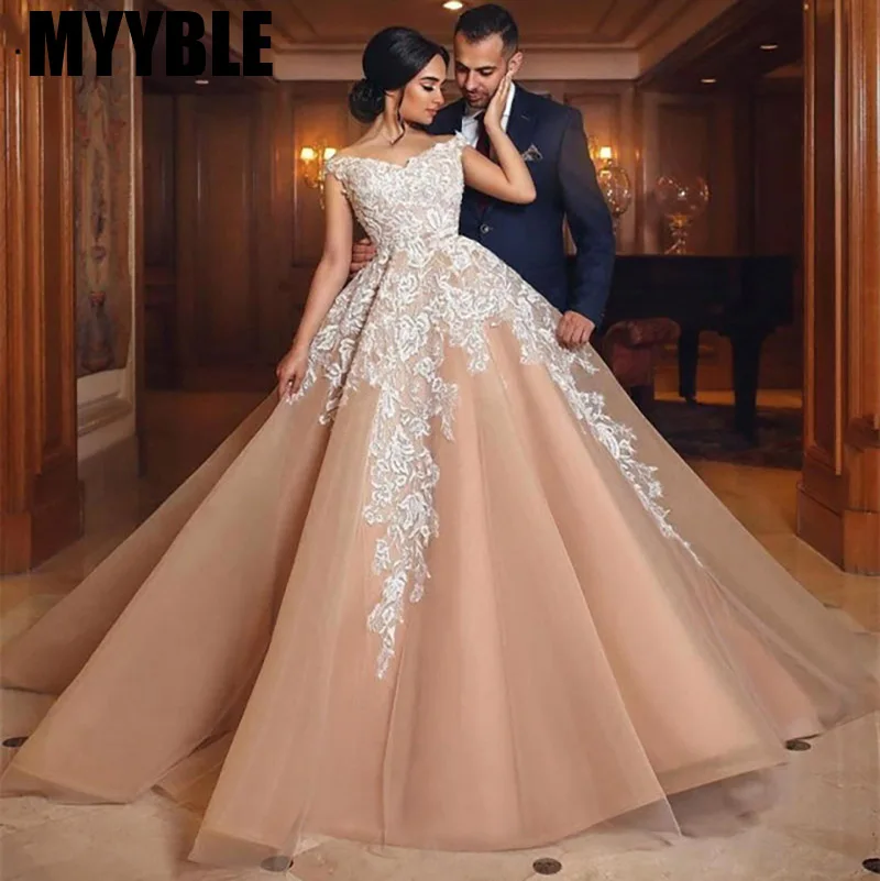 MYYBLE-vestido De novia De estilo Vintage, traje De novia con hombros descubiertos, encaje en la espalda, estilo turco, 2021