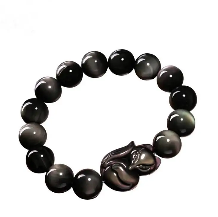 Rainbow eyed obsidian bracelet male gold obsidian bracelet female green eyed fox single circle couple crystal jewelry