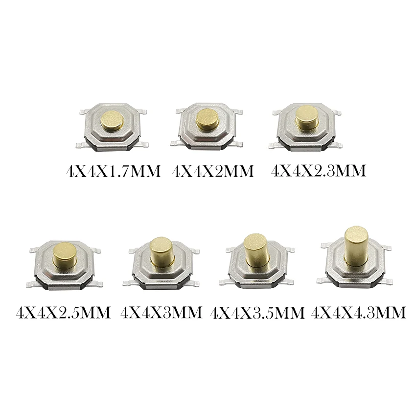 50Pcs 4x4mm SMD Tactile Push Botton Switch PCB Mini 4PIN Momentary Tact Switch Key Touch Switchs 4*4*4.3/3.5/3/2.5/2.3/2/1.7mm